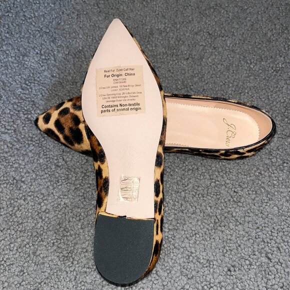 J. CREW MARINA LEOPARD PRINT REAL CALF HAIR POINTY-TOE BALLET FLATS NWT - 7.5 - Picture 5 of 10